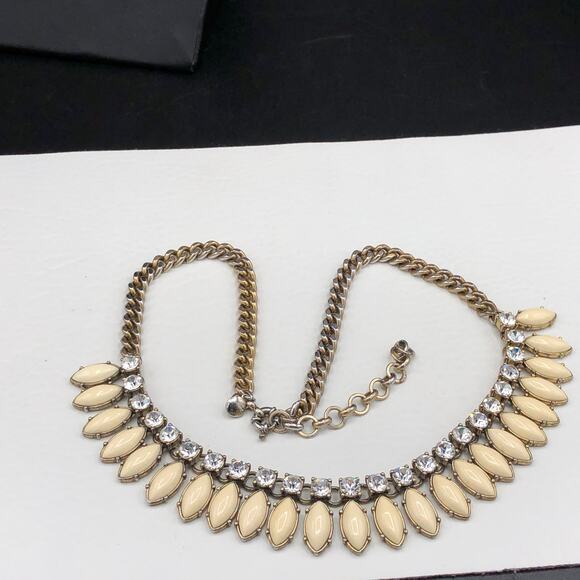 J.Crew 90s Vintage Bib Necklace 20" Ivory Marquise Cut Cabochons and Crystals - Picture 3 of 8